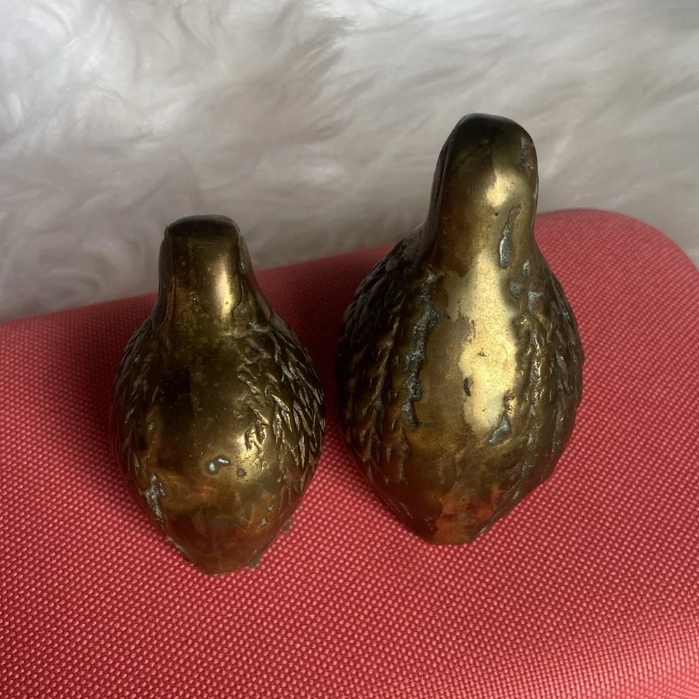 Vintage Brass Quail Bird Statues Figurine/ Paperweights- Set of 2
